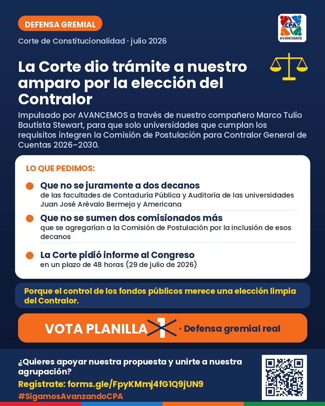Publicación de Avancemos sobre un amparo relacionado con la elección del Contralor General de Cuentas