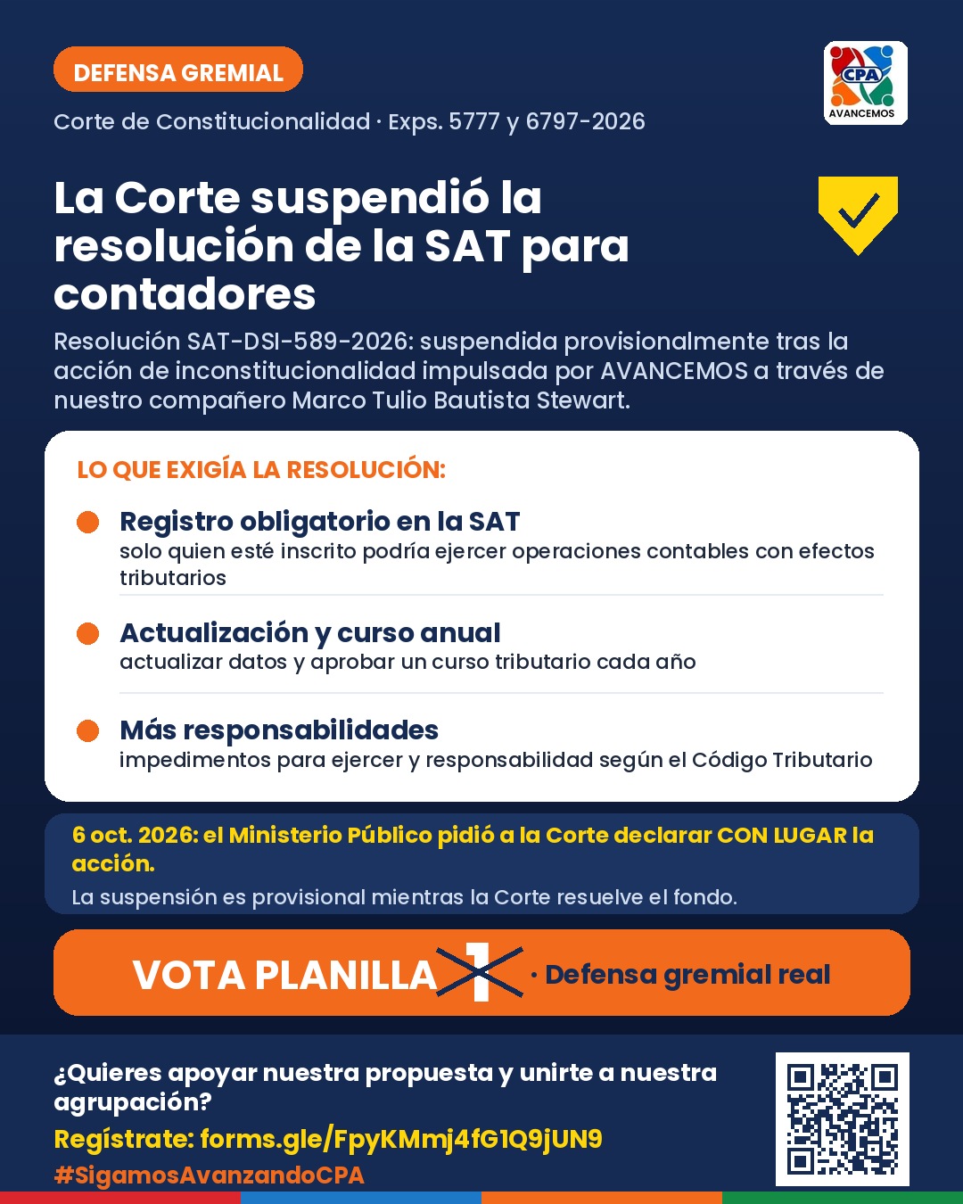 Publicación de Avancemos sobre su acción ante la resolución SAT-DSI-589-2026