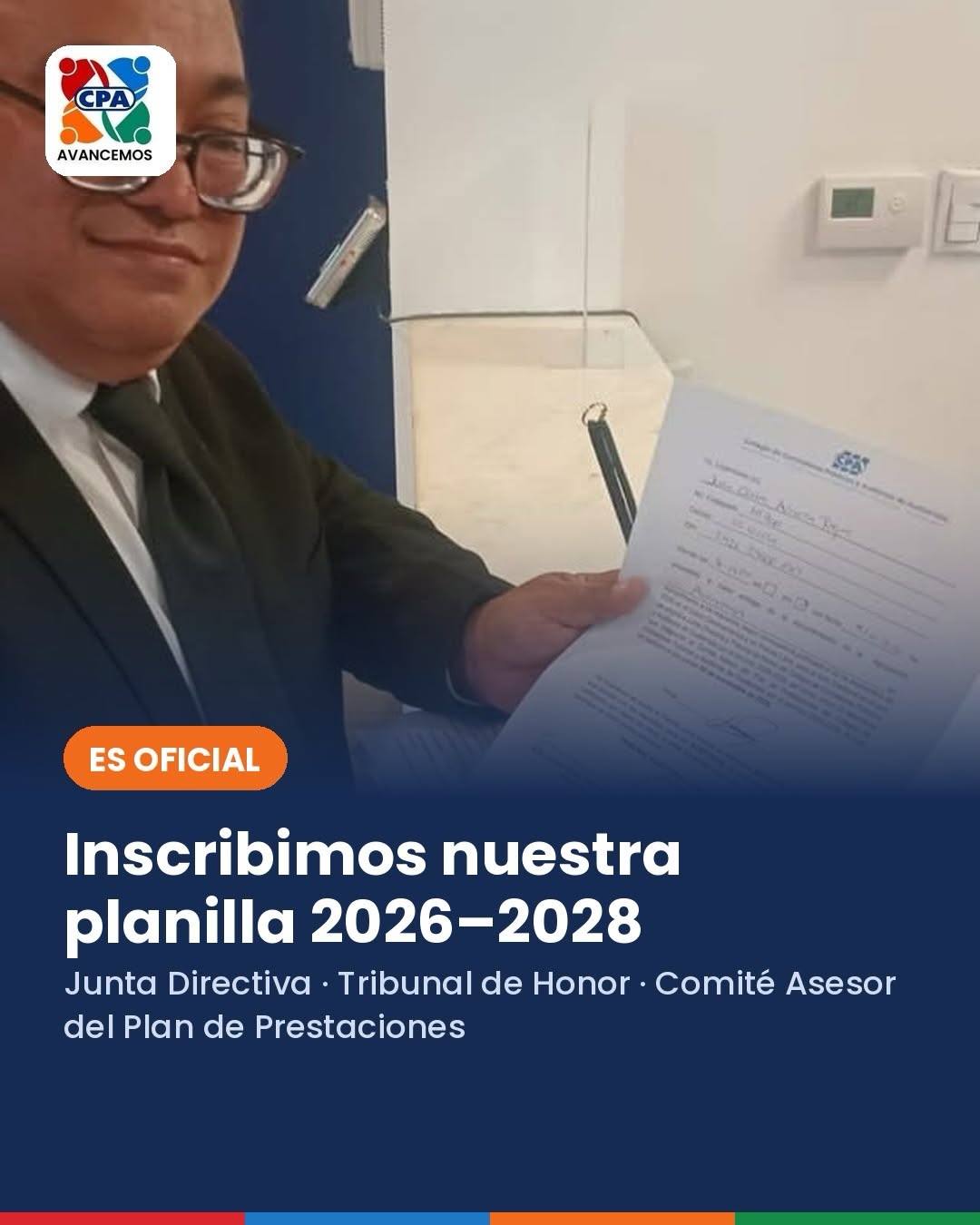 Pieza oficial sobre la inscripción de la Planilla 1 para el período 2026–2028