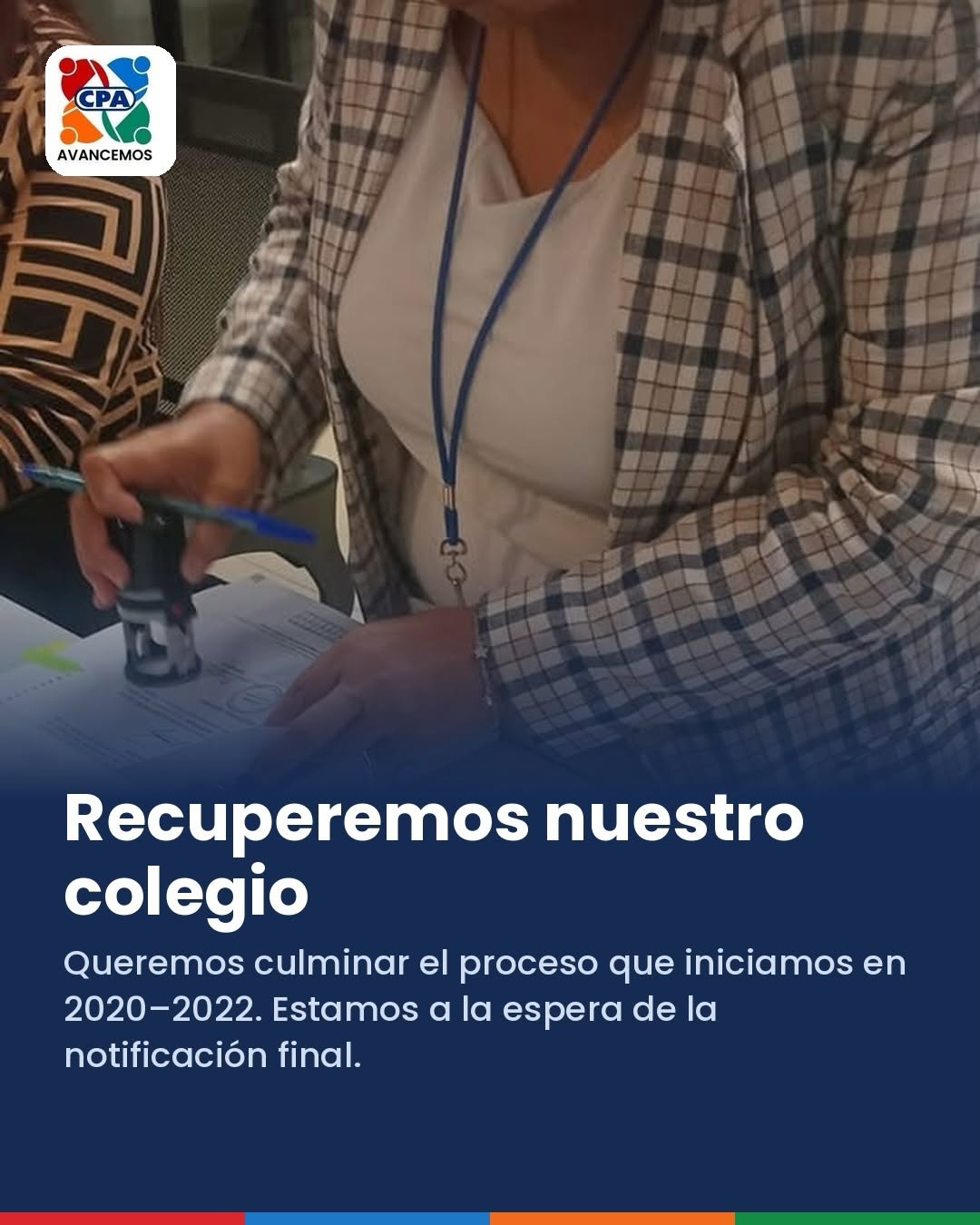Pieza gráfica de Avancemos CPA sobre el proceso de recuperación del colegio